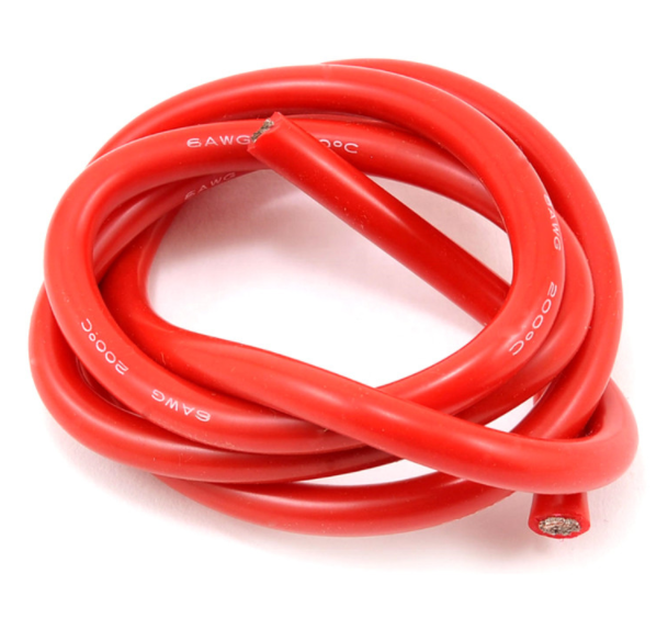 soft 6AWG Flexible Silicone Multi-Strand Wire Cable 600V 200C Red/Black